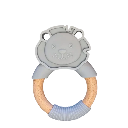massaggia gengive leone azzurro Massaggiagengive in silicone e legno d' acero azzurro a forma di leone